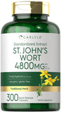 Carlyle frasco frontal de St John's Wort mostrando etiqueta clara y tamaño grande