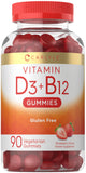 Frasco frontal de Carlyle Vitamin D3 + B12 Gummies mostrando etiqueta clara y beneficio de conveniencia