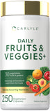 Envase frontal de Carlyle Fruits and Veggies que muestra la etiqueta y beneficios claros