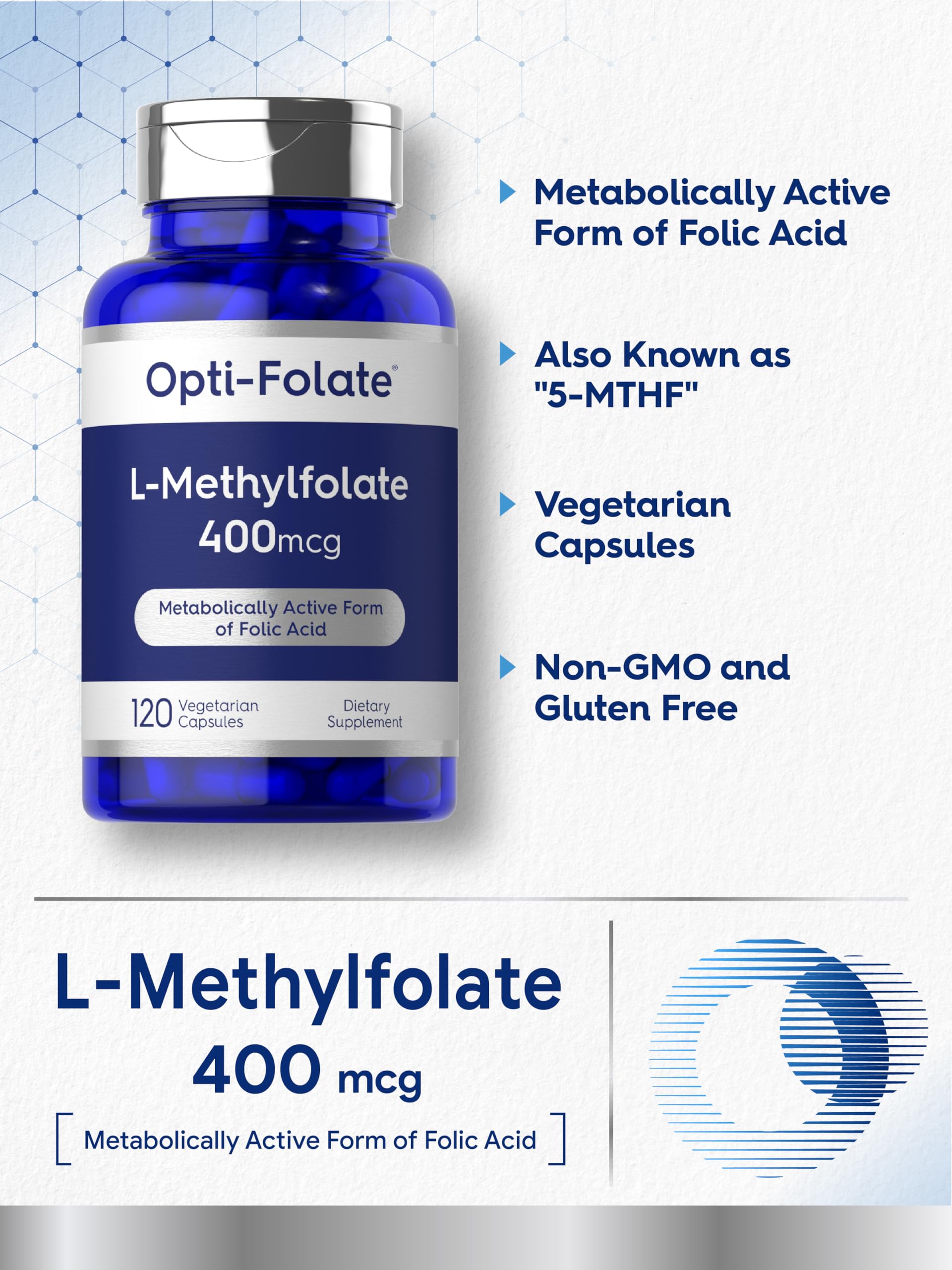 Carlyle etiqueta Opti‑Folate destacando forma activada y trazabilidad