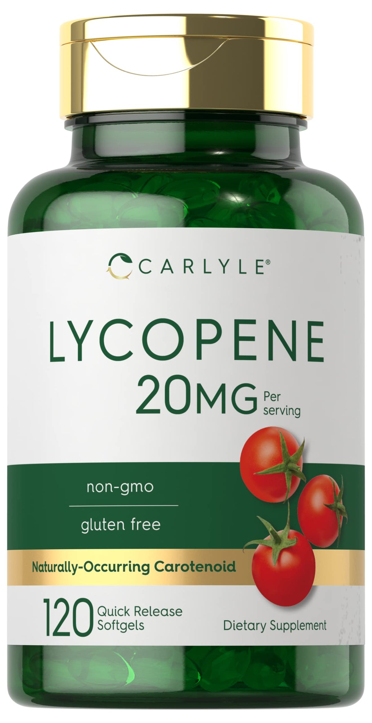 Carlyle frasco frontal mostrando 120 softgels y beneficio conveniencia