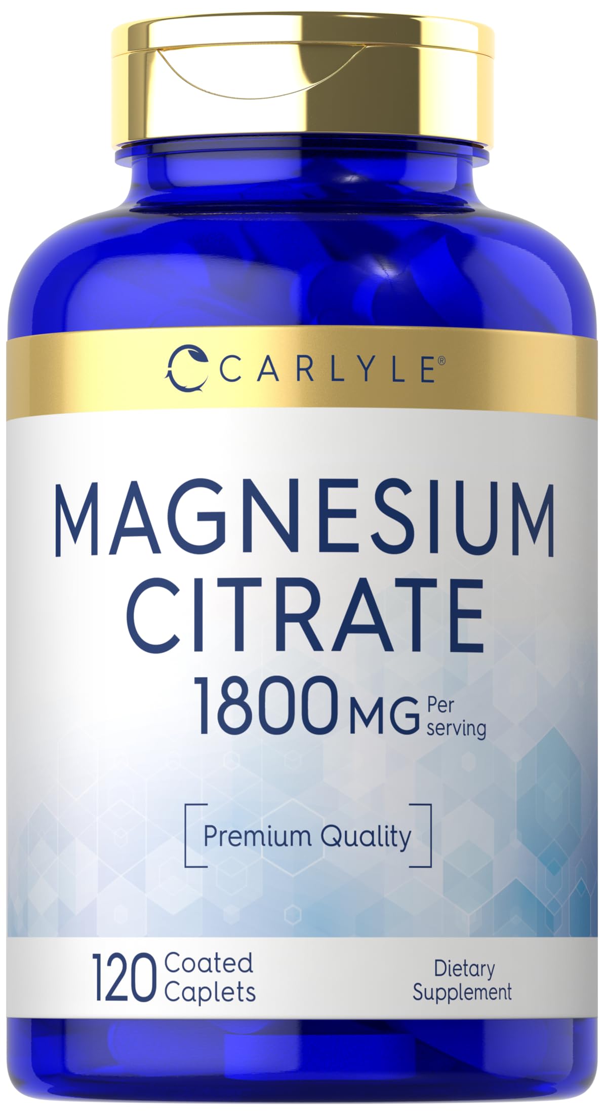 Carlyle frasco frontal con 120 caplets, presentación clara y confiable