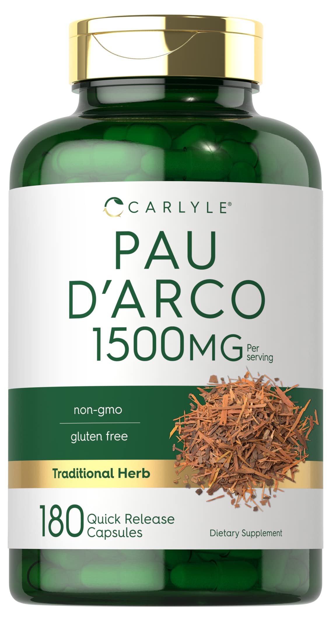 Carlyle frasco frontal mostrando 180 cápsulas y beneficios claros