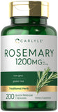 Carlyle frasco frontal de Rosemary Capsules mostrando etiqueta y cantidad