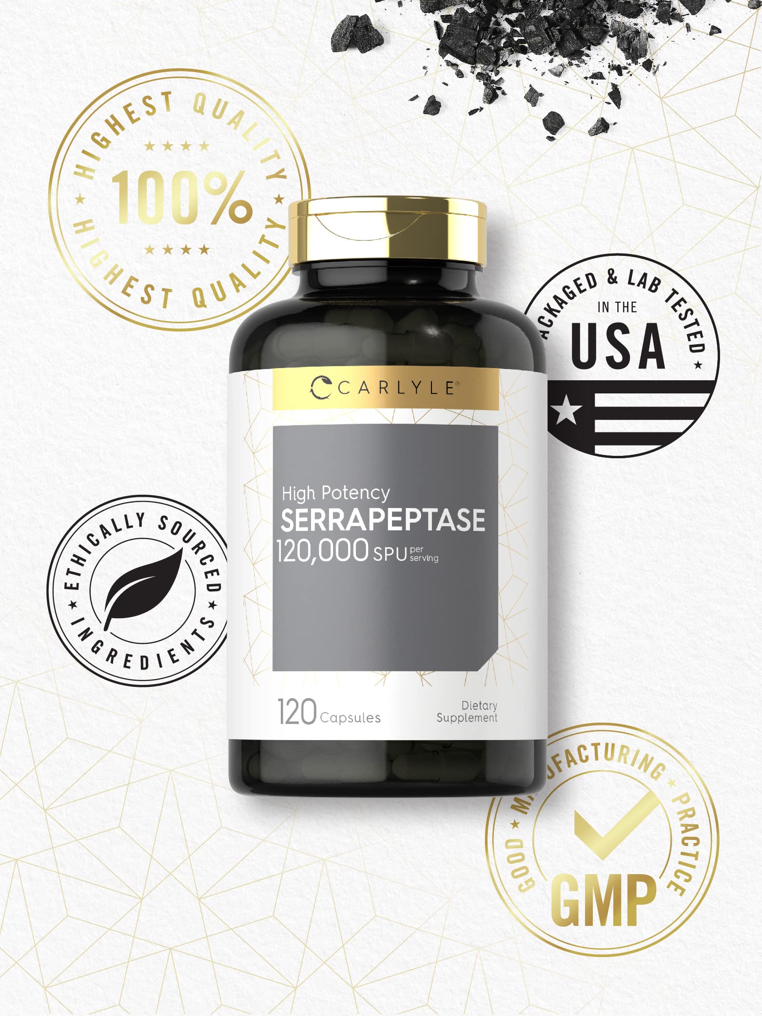Cápsula de Carlyle Serrapeptase en mano ready-to-take, conveniencia diaria visualizada