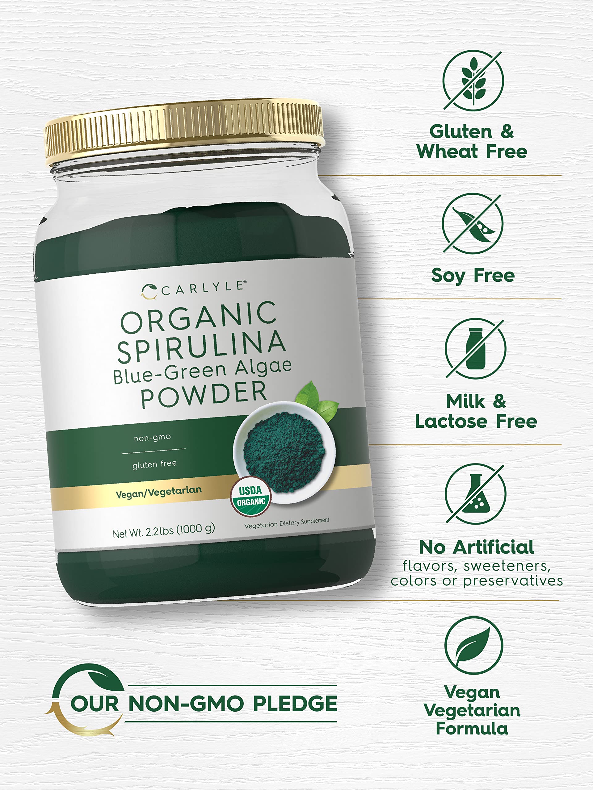 Carlyle spirulina comparación de tamaño del envase para referencia