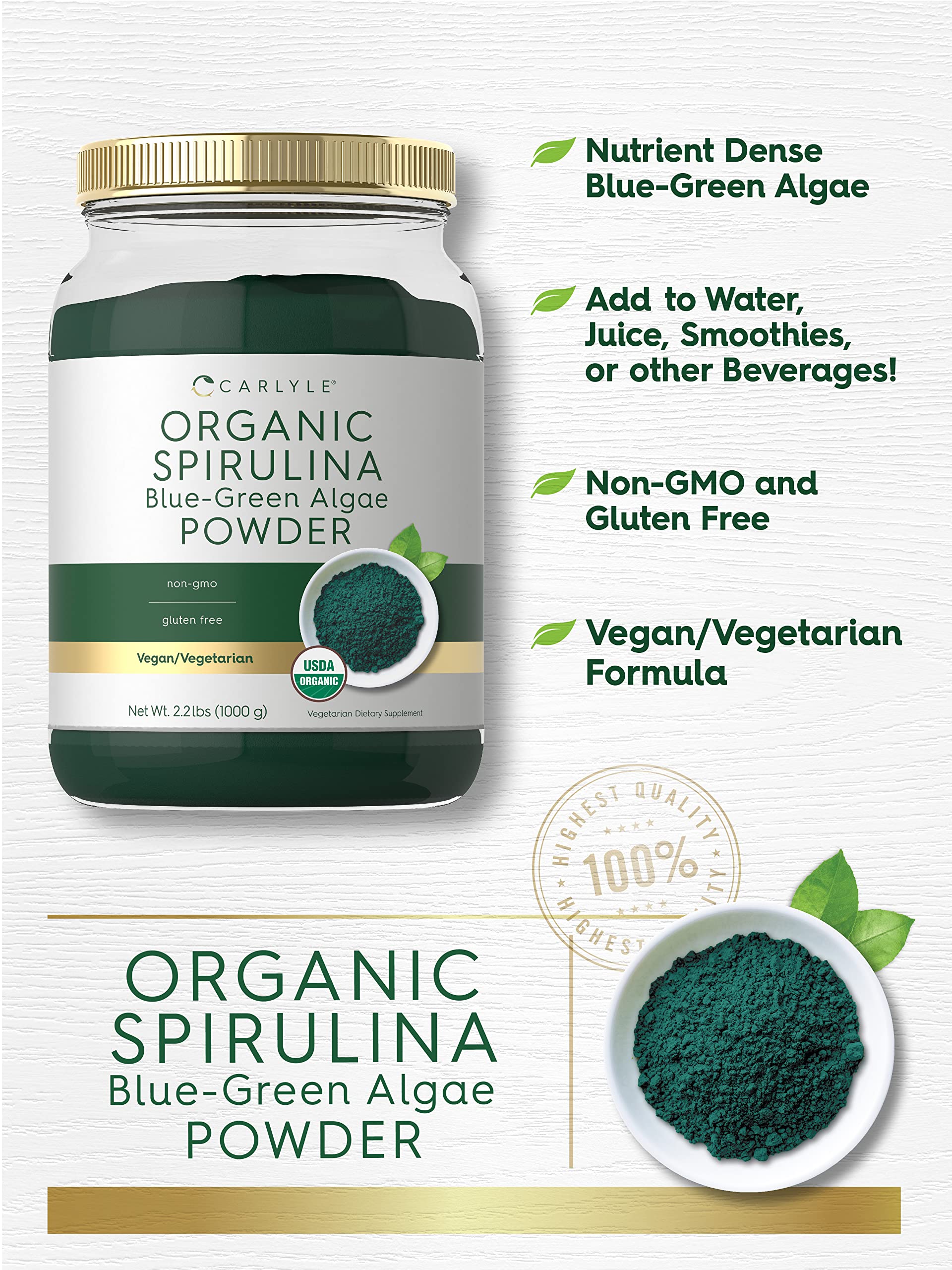 Carlyle spirulina en batido verde para energía matutina natural