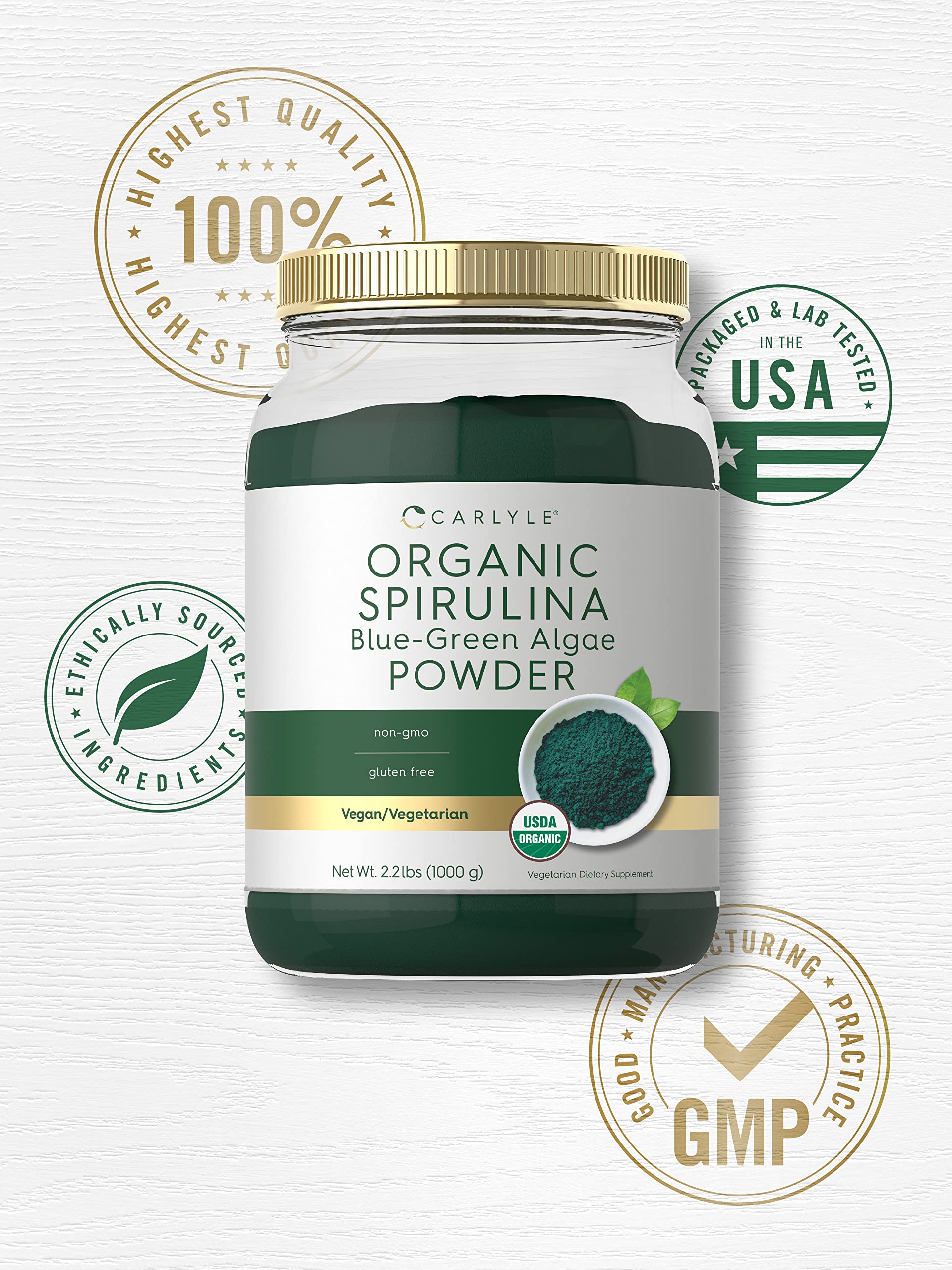 Carlyle spirulina detalle de etiqueta con información de dosis