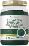 Carlyle spirulina frente del envase mostrando tamaño y sello orgánico