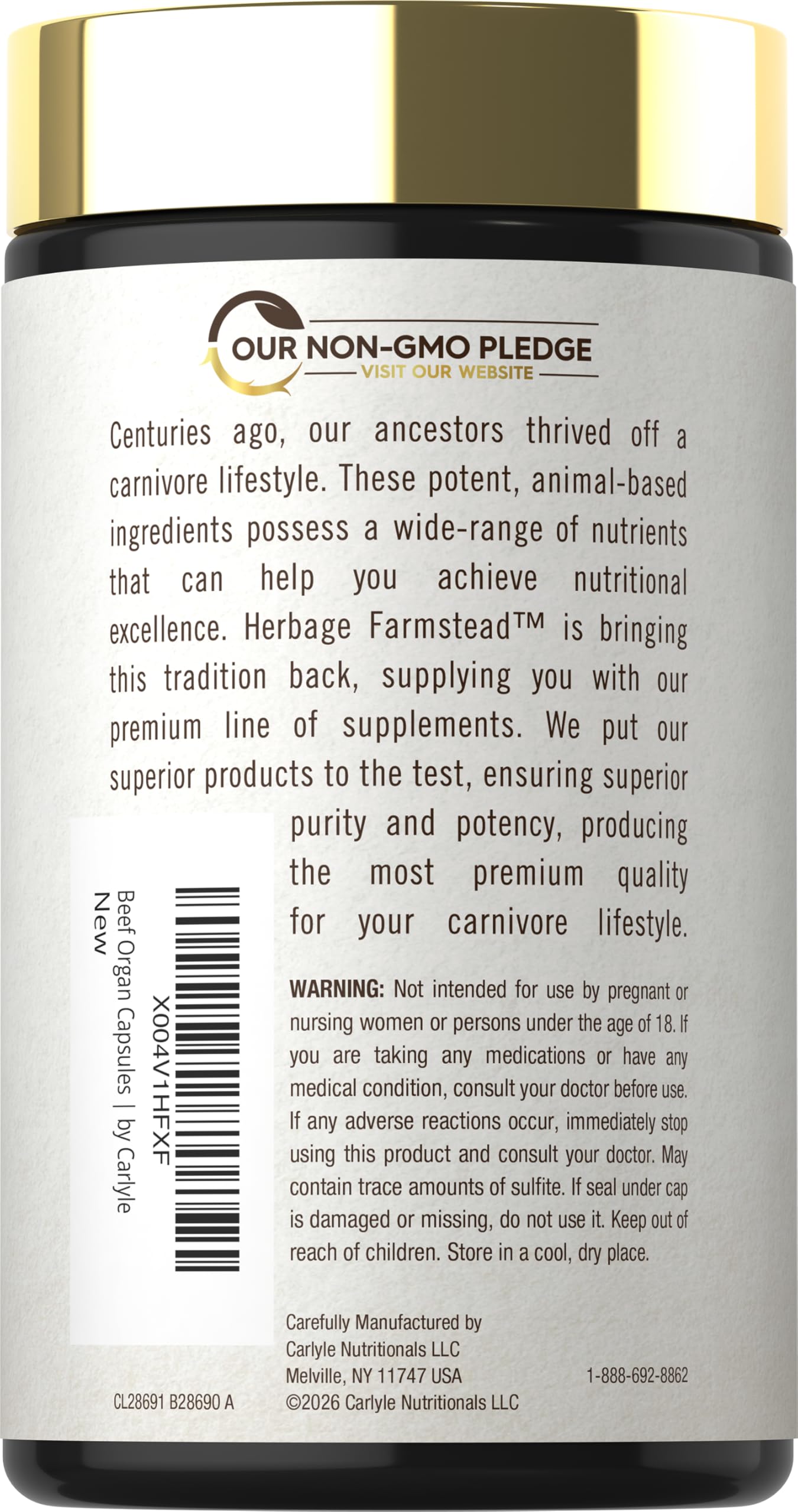 Carlyle textura del polvo de órganos y colágeno, pureza del ingrediente animal