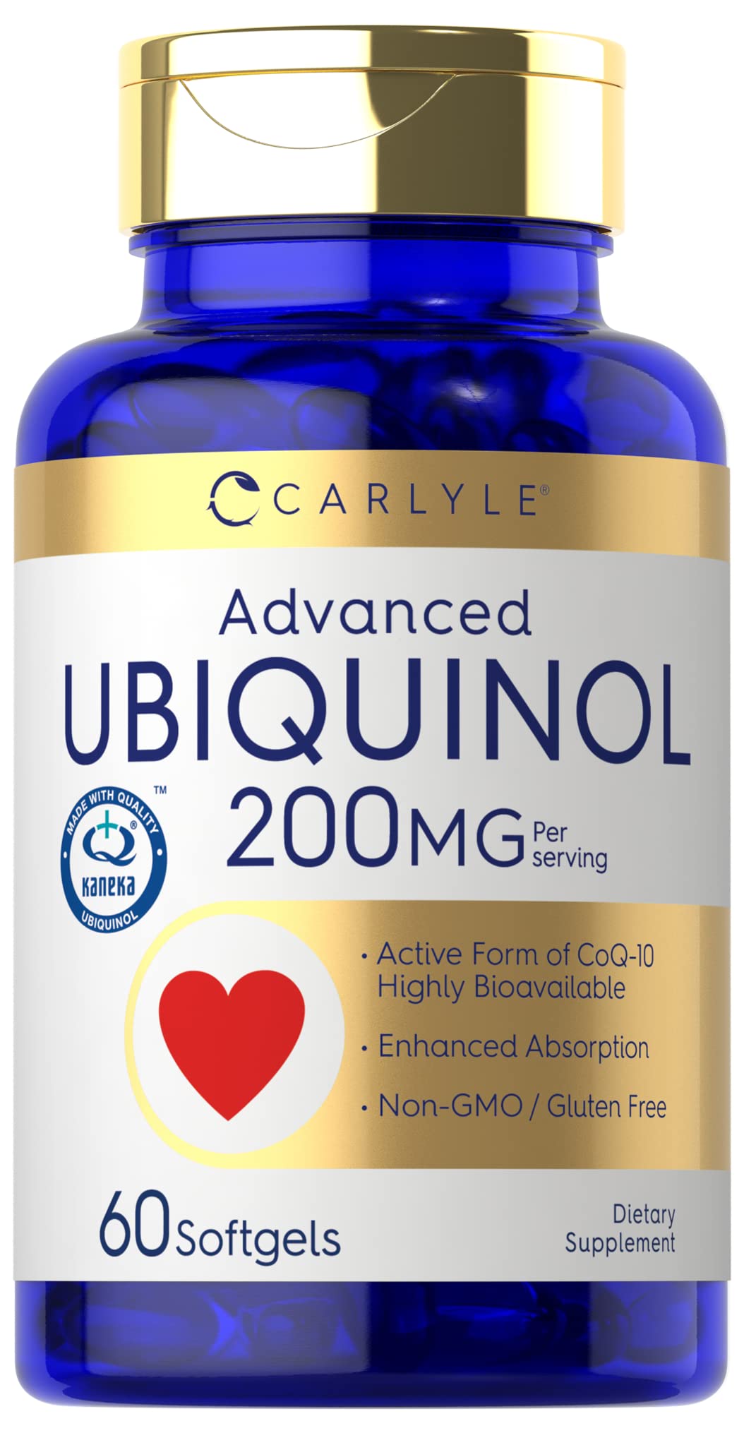 Carlyle envase frontal de Ubiquinol 200 mg muestra diseño y cantidad