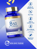 Carlyle etiqueta con lista de vitaminas B y fórmula sin alérgenos