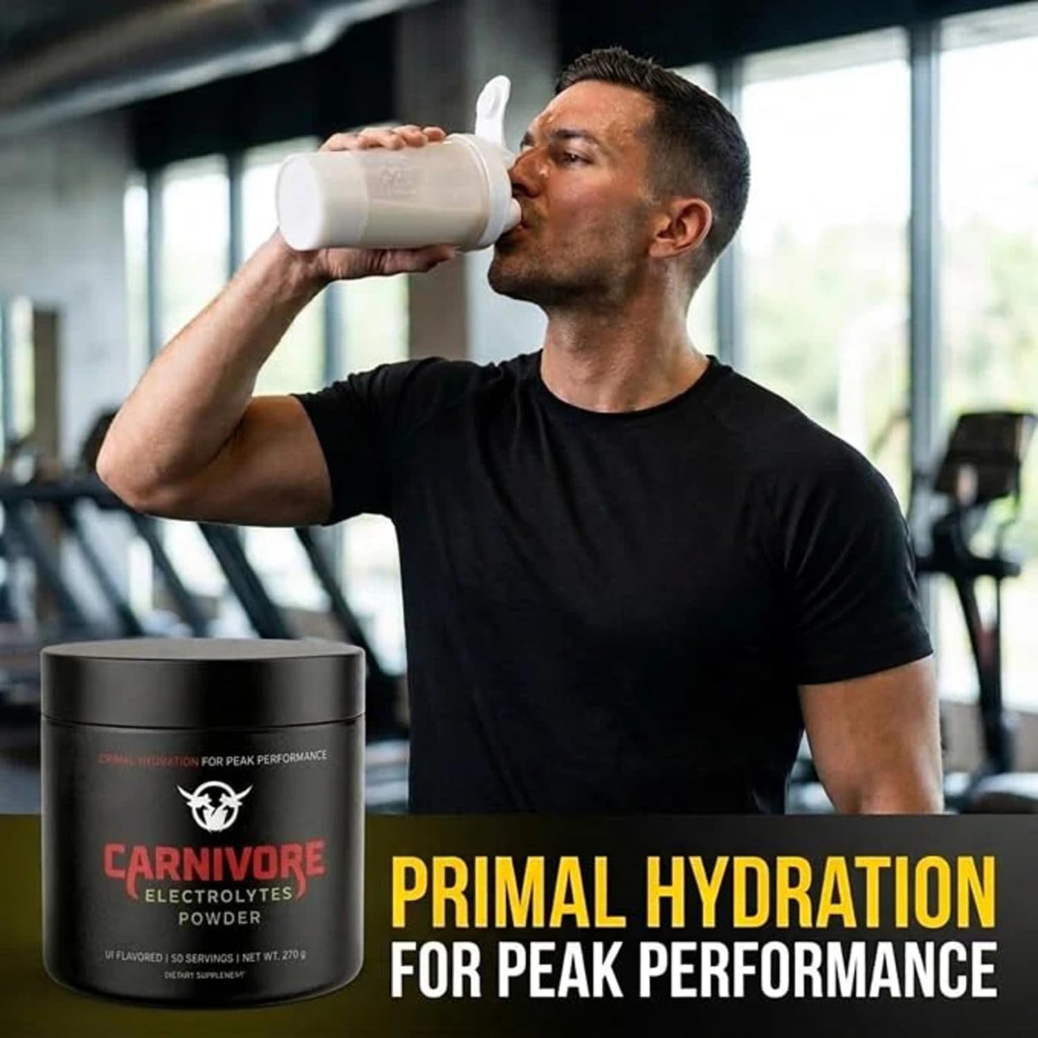 Carnivore Electrolytes mezclándose en agua en un vaso, hidratación rápida y sin sabor