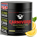 Carnivore Electrolytes envase frontal mostrando 90 servicios y sabor limón