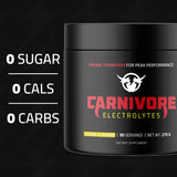 Carnivore Electrolytes polvo cercano que muestra textura fina y disolución rápida