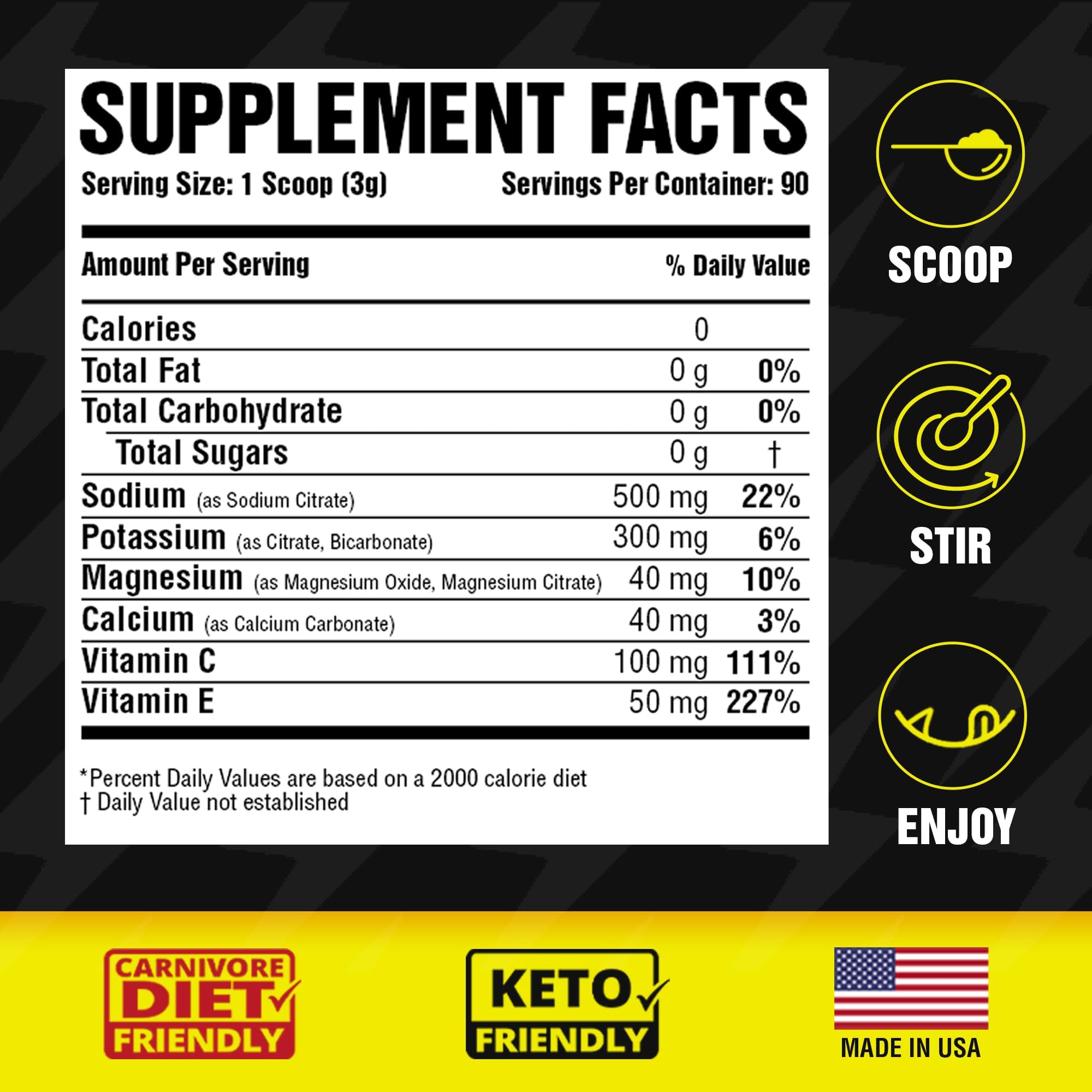 Carnivore Electrolytes junto a una moneda para comparar tamaño del envase y porción