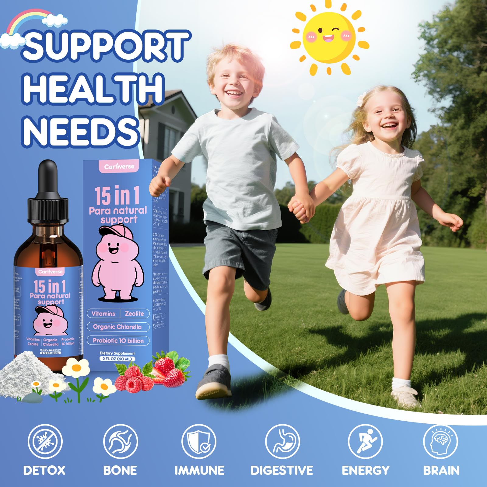 Botella Cartiverse junto a regla para comparar tamaño y portabilidad