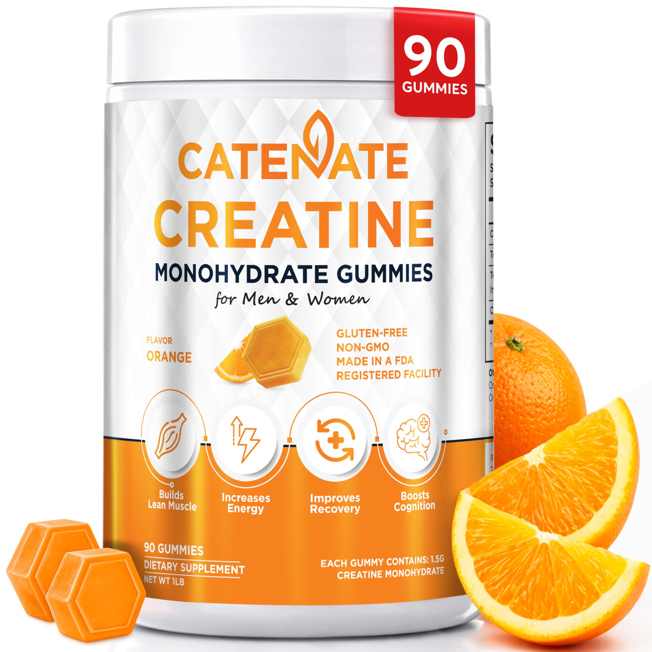 CATENATE frasco frontal mostrando 90 gominolas y beneficios claros
