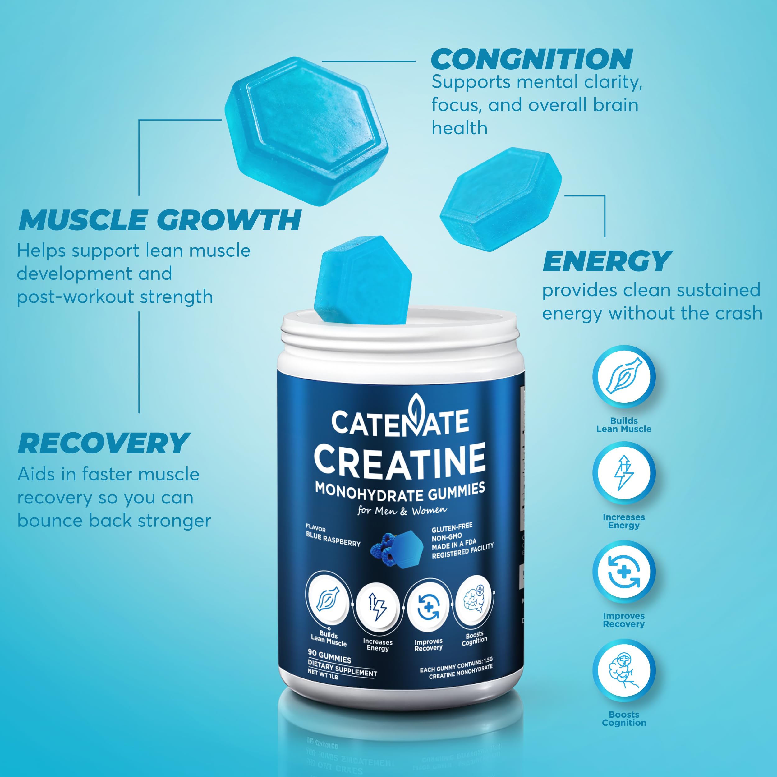 CATENATE gomitas Blue Raspberry con atractivo sabor y menor azúcar