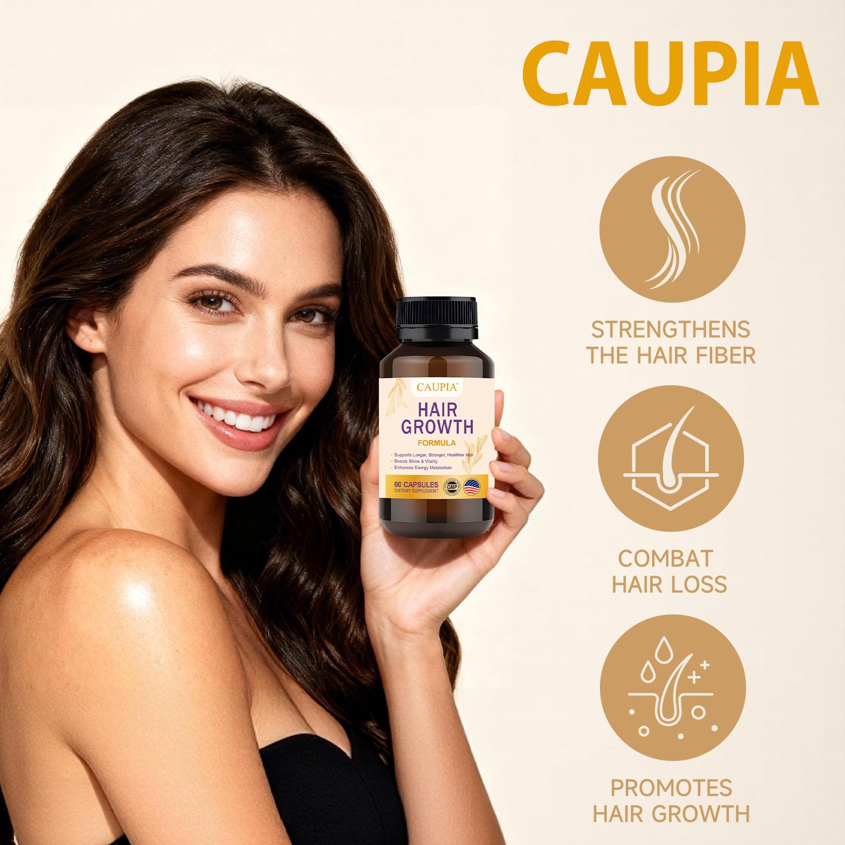 CAUPIA cápsulas en mano para comparar tamaño y facilidad