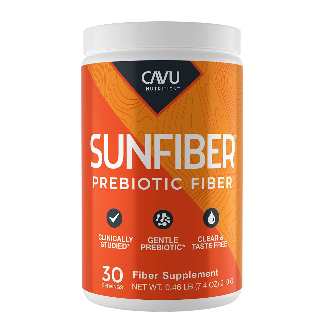 CAVU NUTRITION frasco junto a hoja indicando 30 porciones por envase