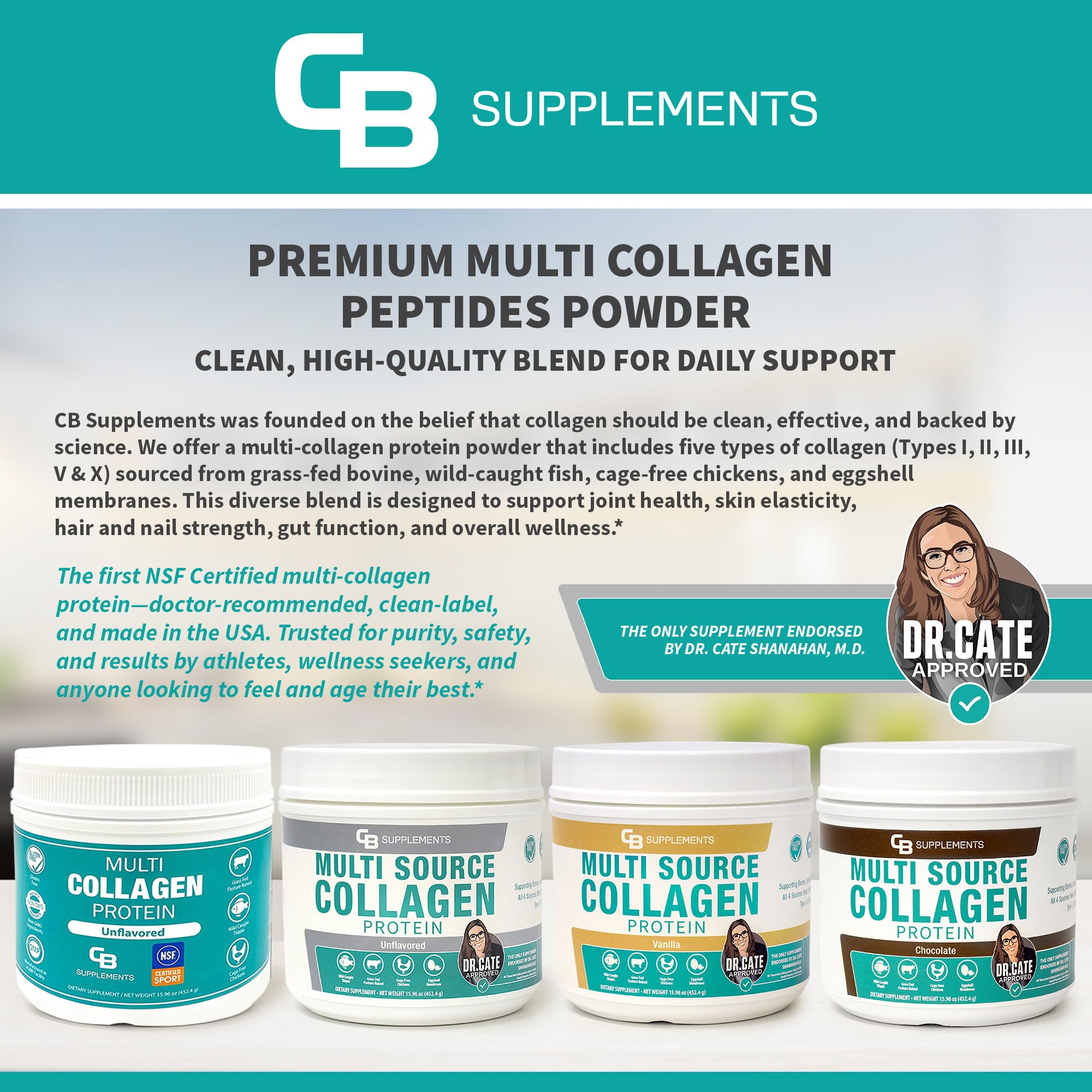 CB Supplements en cocina con vaso y fruta, integración en recetas