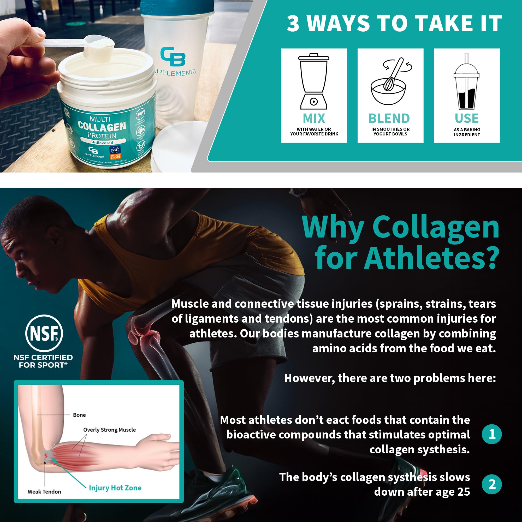 CB Supplements etiqueta con sello NSF, garantía de calidad verificada