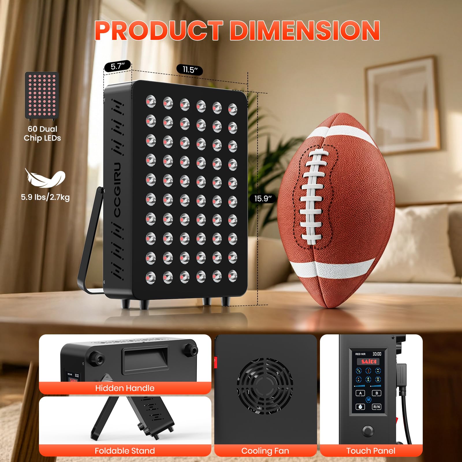 CCGIRU detalle de LEDs duales 660nm y 850nm para mayor potencia