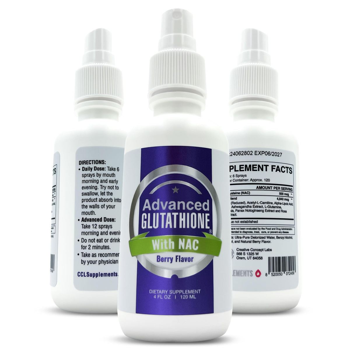 CCL SUPPLEMENTS envase frontal del spray de glutatión con fácil dosificación