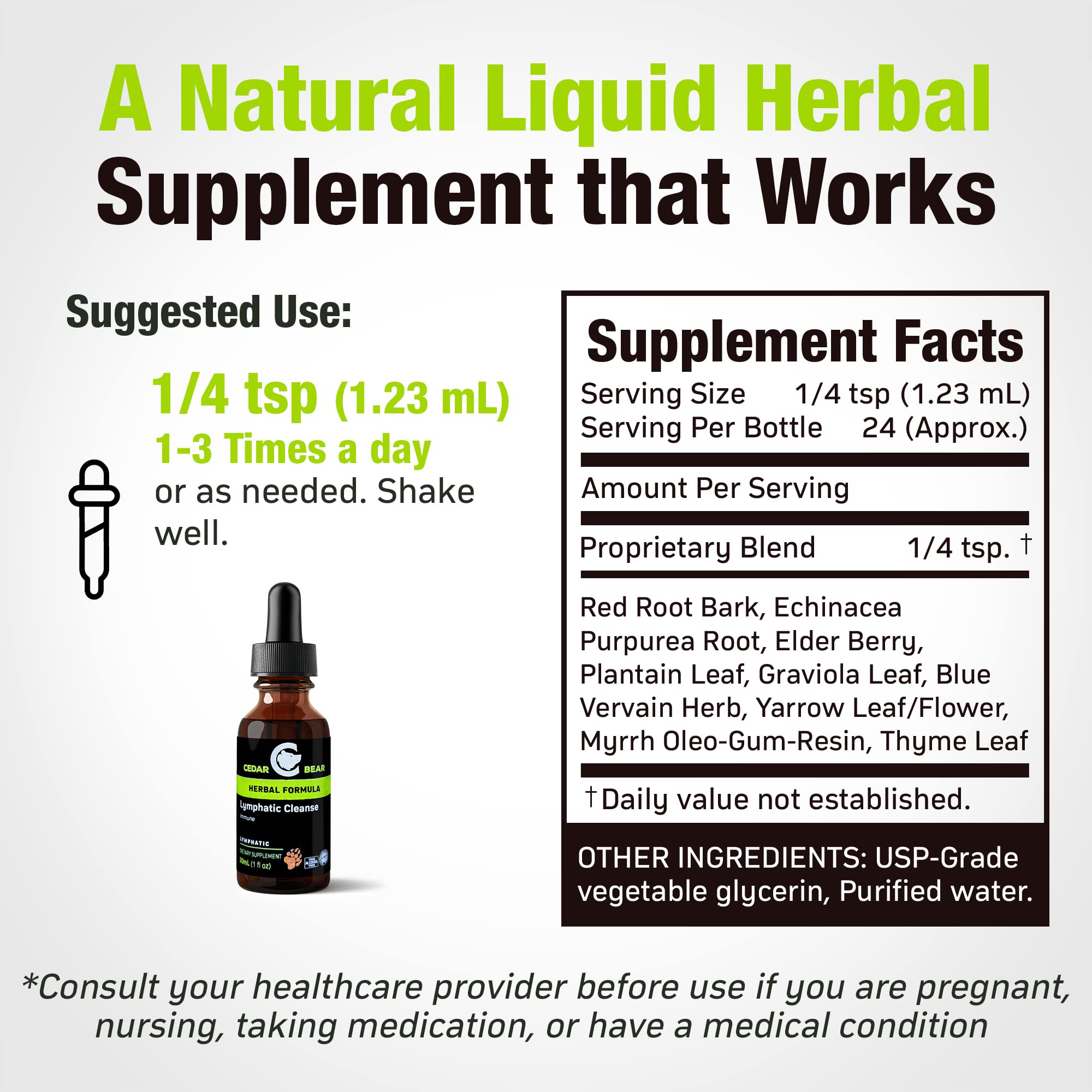 Cedar Bear Naturales etiqueta en primer plano con ingredientes naturales y beneficios claros