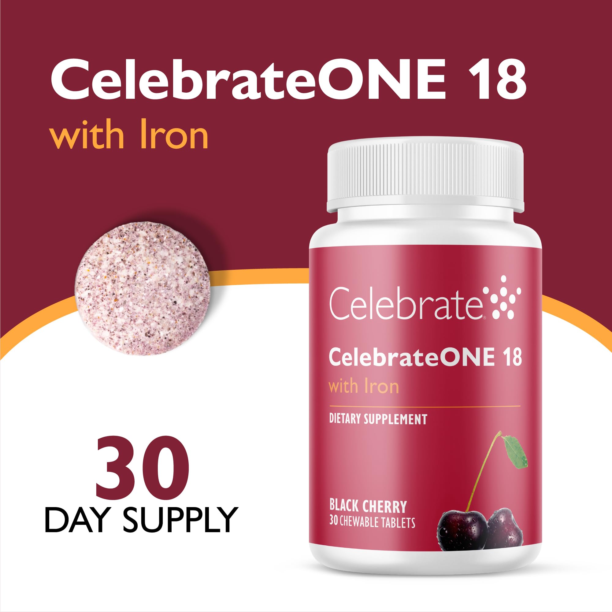Celebrate Vitamins tableta masticable en primer plano mostrando textura y facilidad