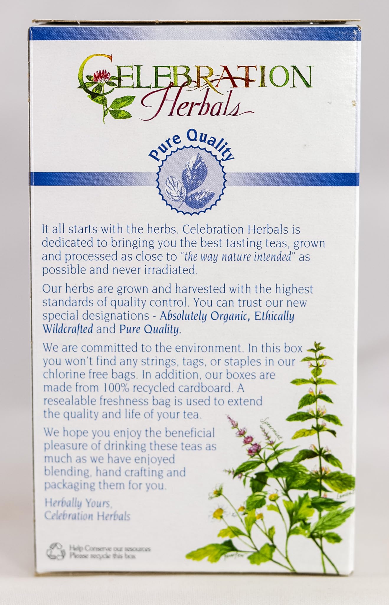 Celebration Herbals etiqueta y datos del paquete para verificar ingredientes y uso