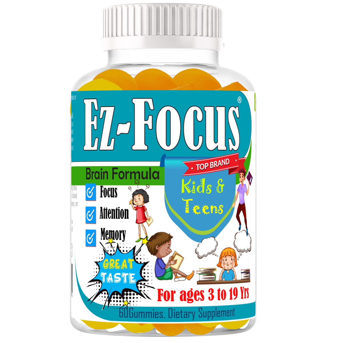 Celebrity LifeStyle frasco Ez-Focus frente mostrando etiqueta y beneficios