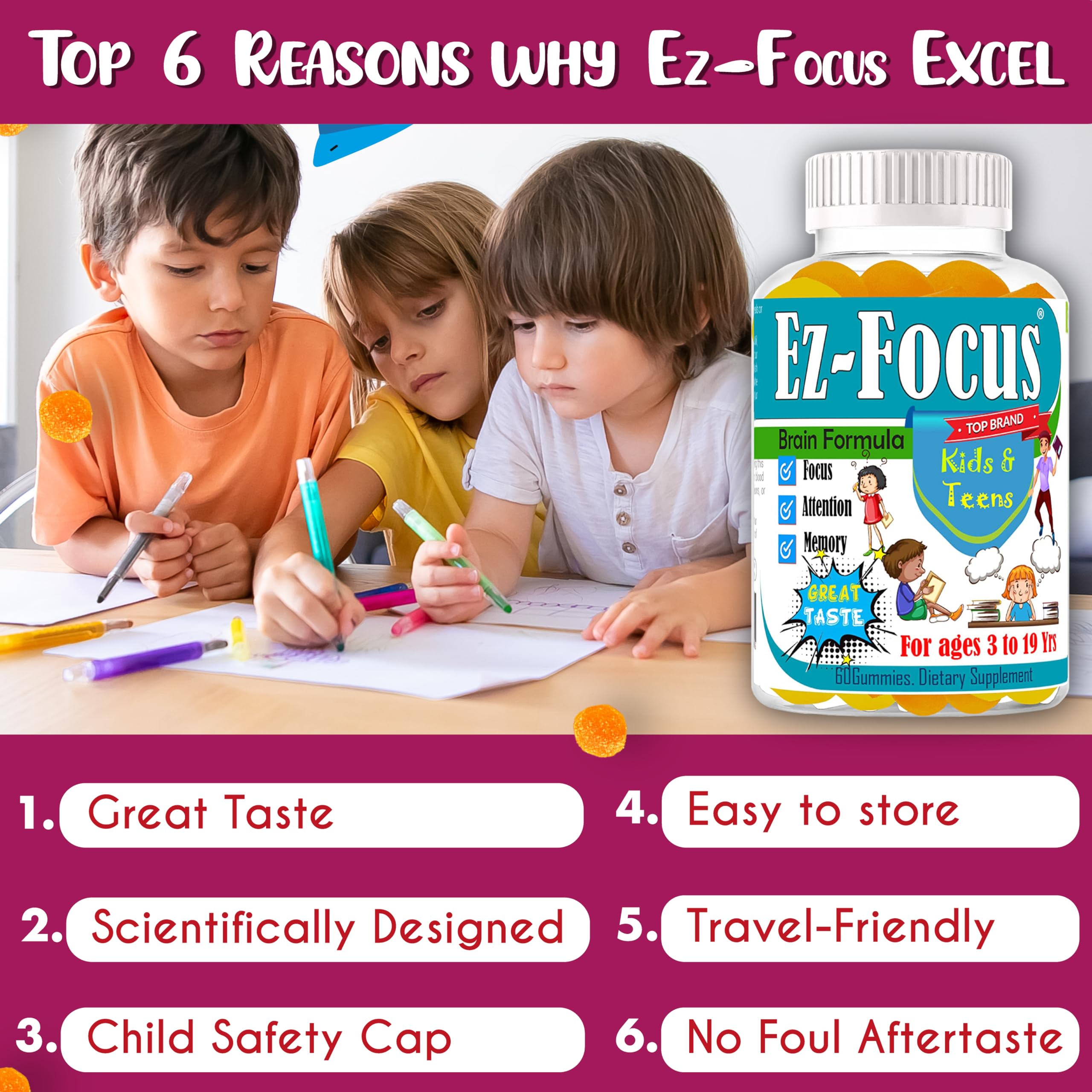 Celebrity LifeStyle envase 60 ct Ez-Focus sobre mesa para presentación del producto