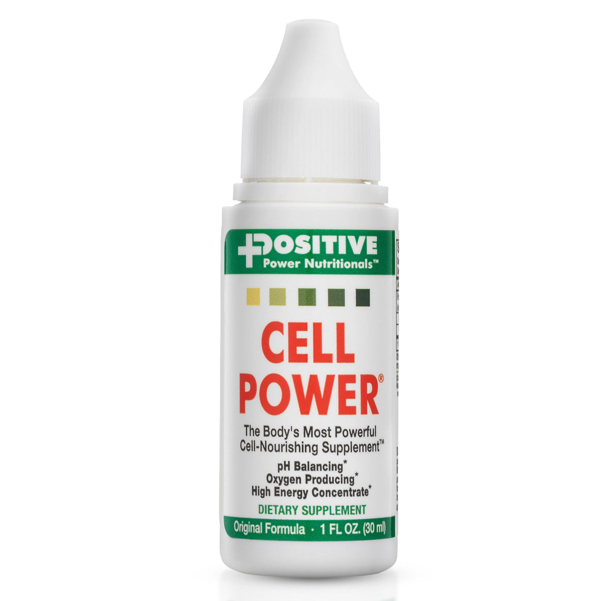Cell Power frasco frontal mostrando etiqueta y formato líquido beneficioso de dosificación