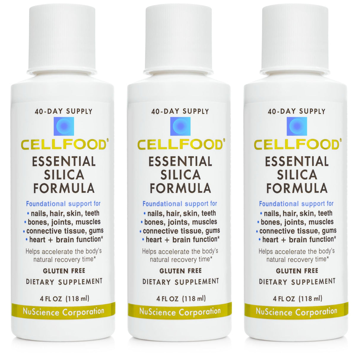 Cellfood frasco frontal del producto mostrando etiqueta y beneficios visibles
