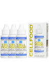 Cellfood frontal pack de 3 unidades mostrando envases y etiqueta, conveniencia de stock