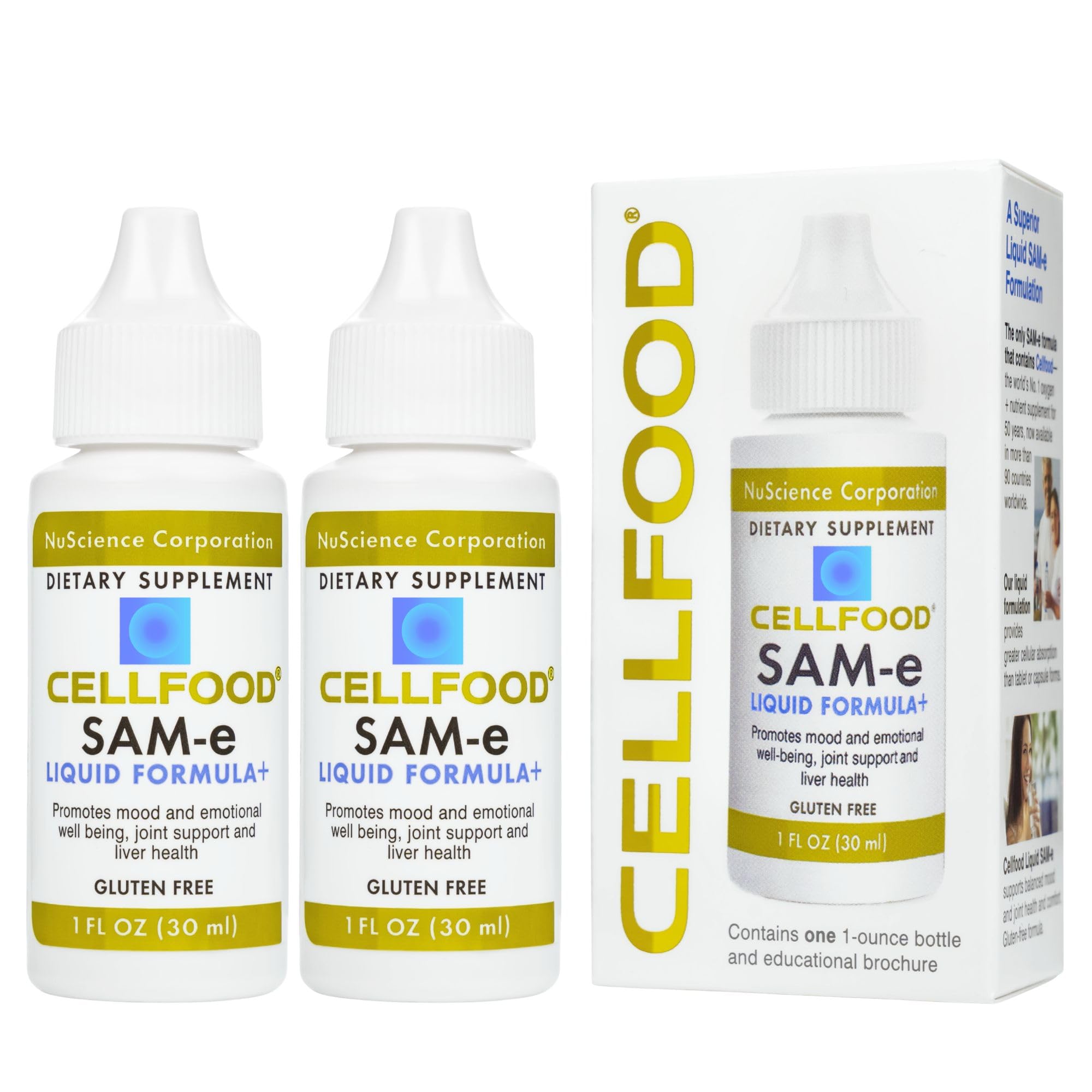 Cellfood frasco frente mostrando etiqueta clara y beneficio de absorción