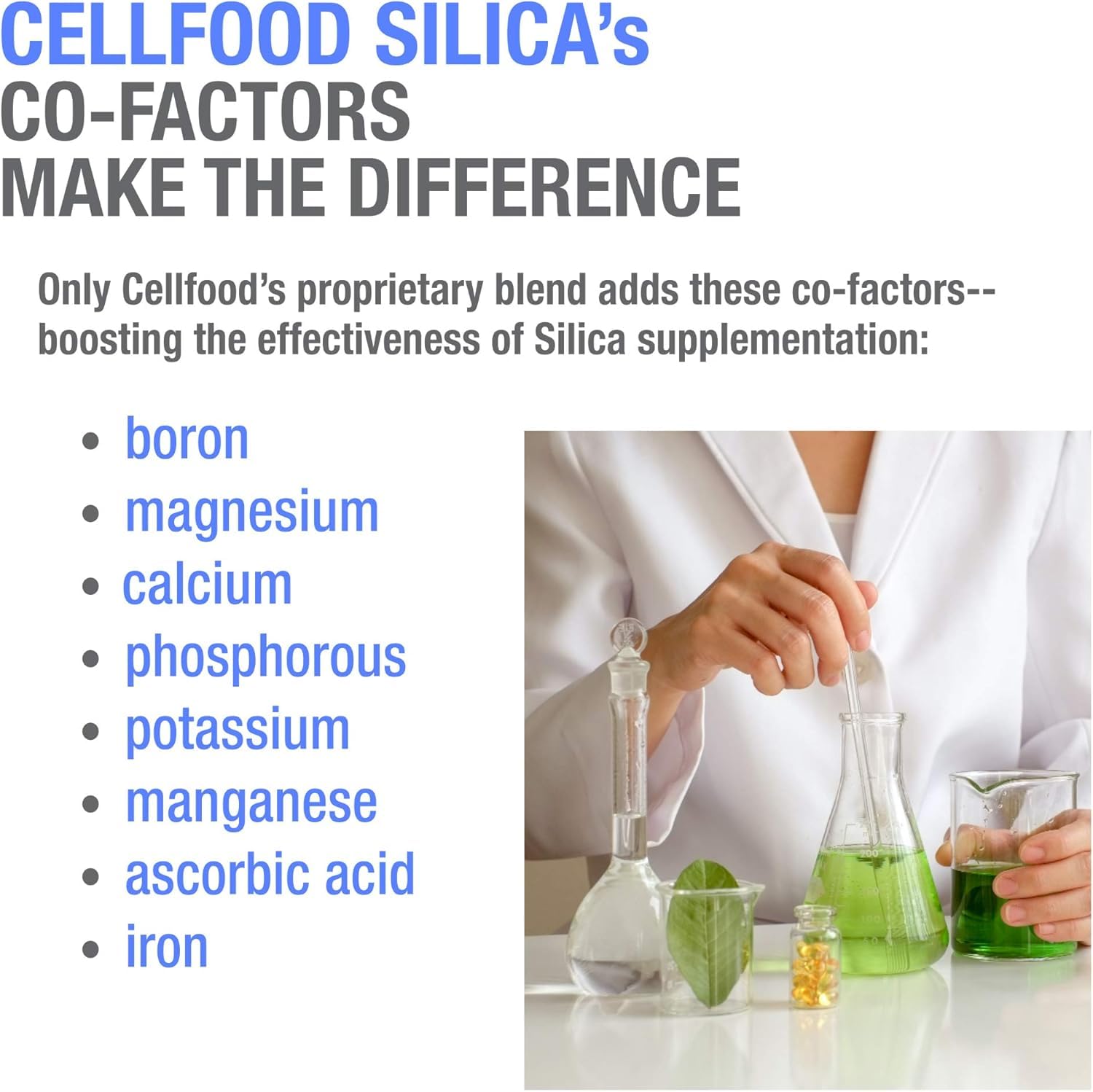 Cellfood envase junto a manos para comparar tamaño y duración práctica