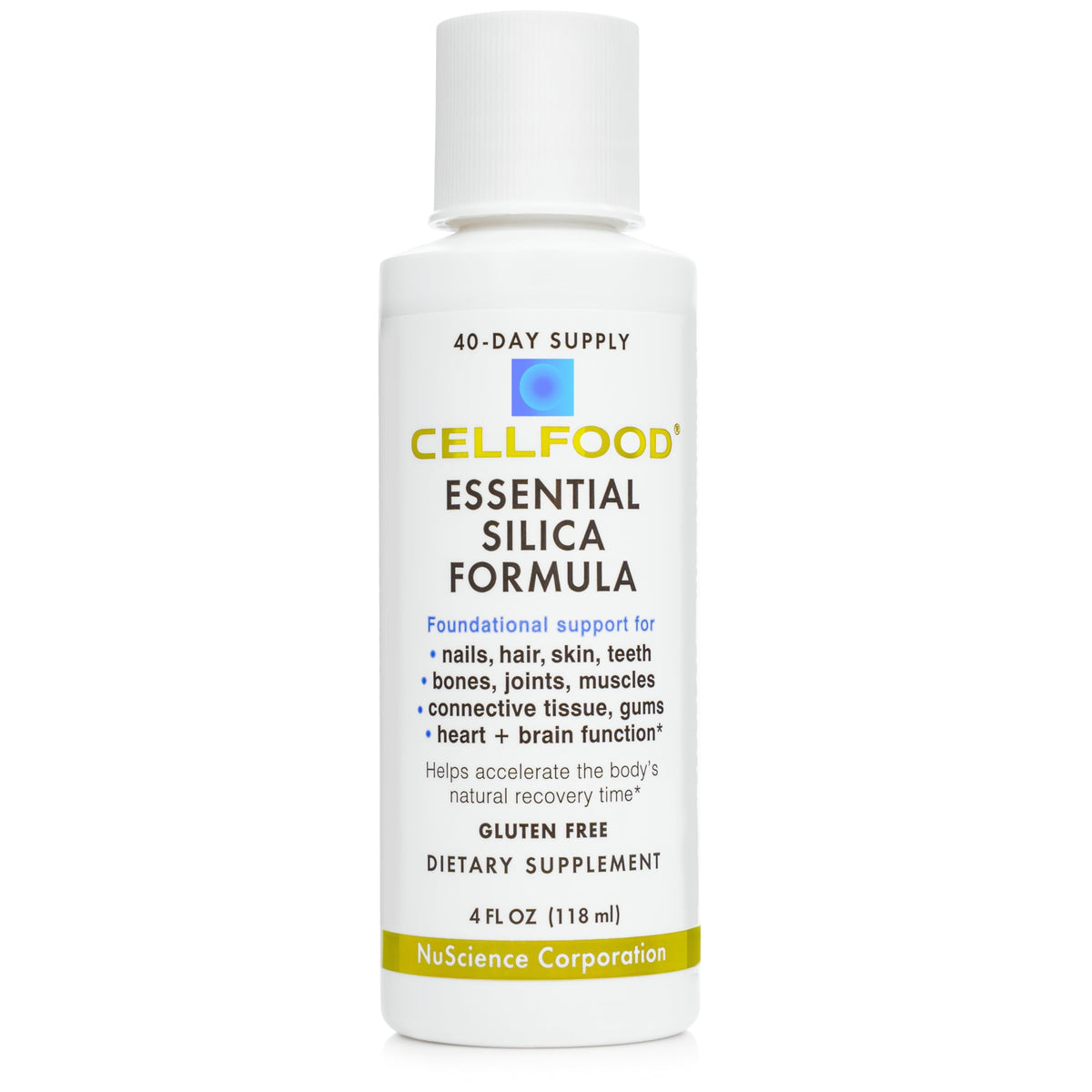 Cellfood botella frontal mostrando la fórmula líquida y beneficio de absorción rápida