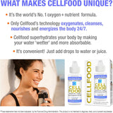 Cellfood gotas en vaso con agua, mezcla líquida fácil de incorporar y preparar