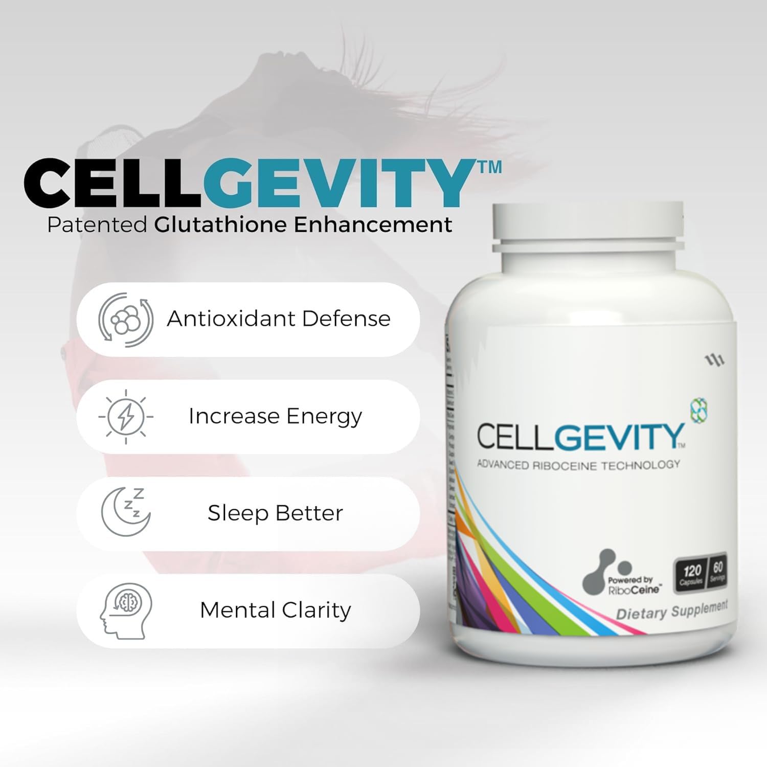 CELLGEVITY primer plano del contenido en polvo y solubilidad mejorada