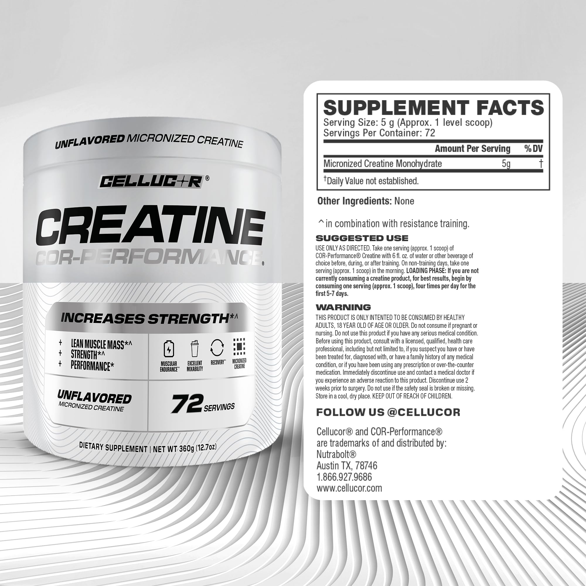 Cellucor cuchara medidora con 5 g destacando dosis precisa