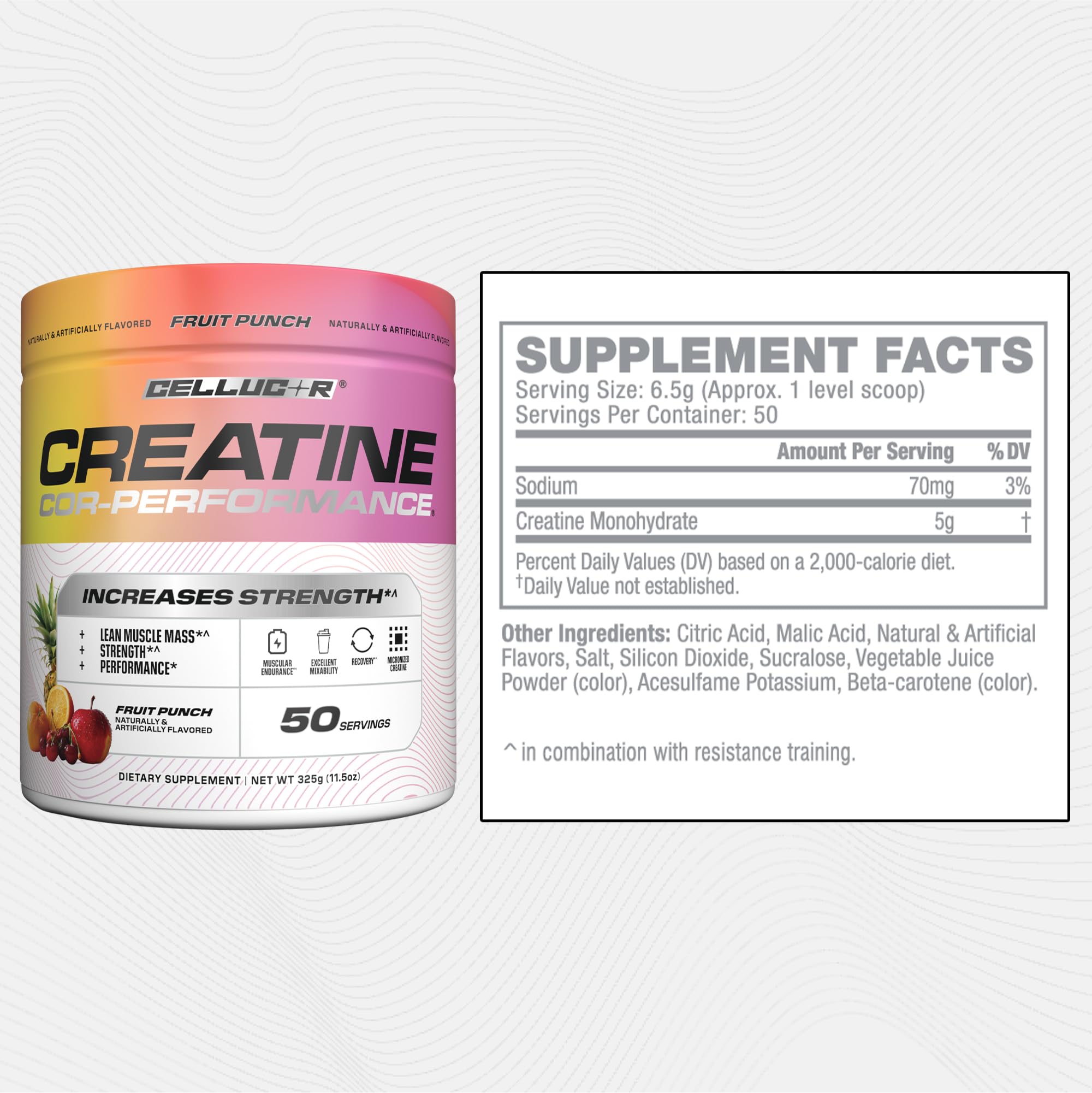 Cellucor cuchara con polvo Fruit Punch destacando color y palatabilidad