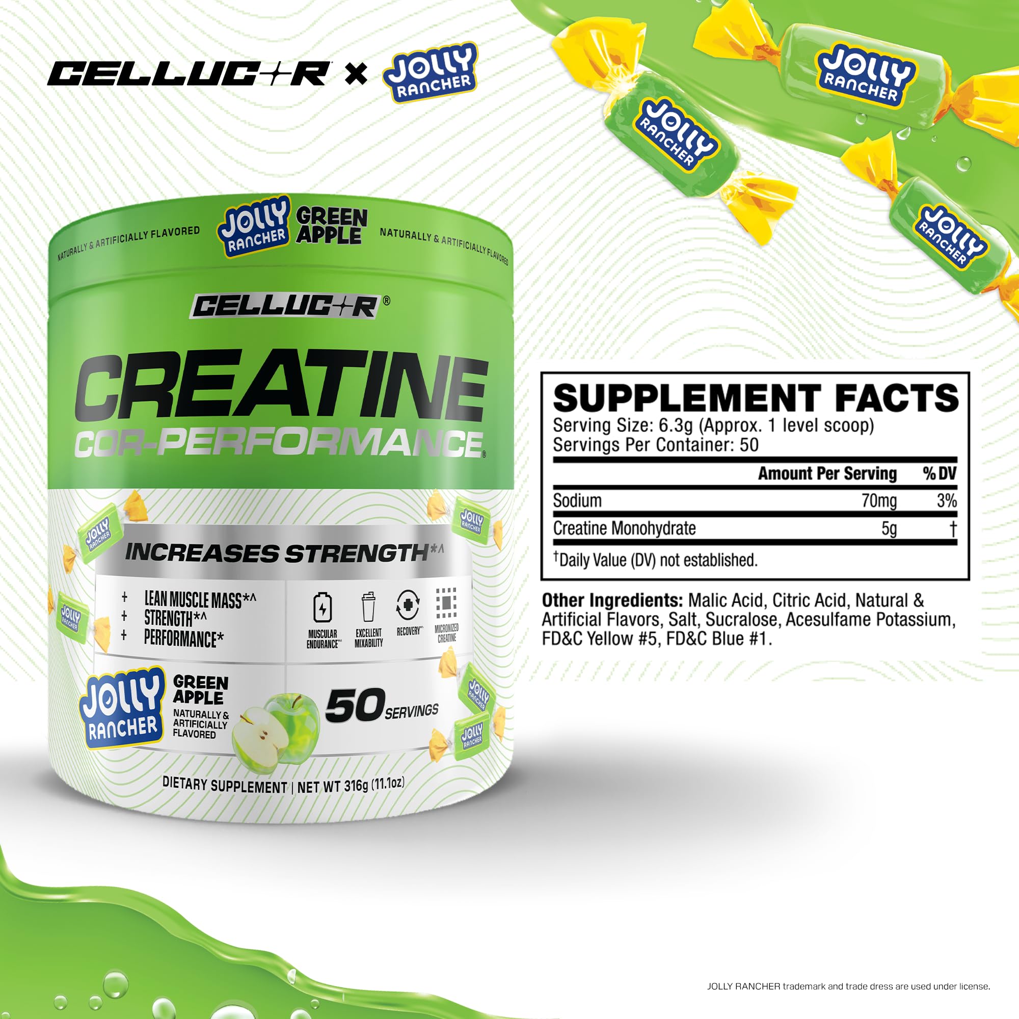 Cellucor comparación de tamaño con una mano, escala real y porciones claras