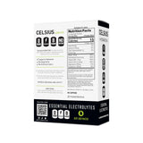 CELSIUS polvo en sobre abierto resaltando textura fina y disolución rápida