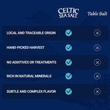 Celtic Sea Salt envase abierto sobre encimera para uso diario