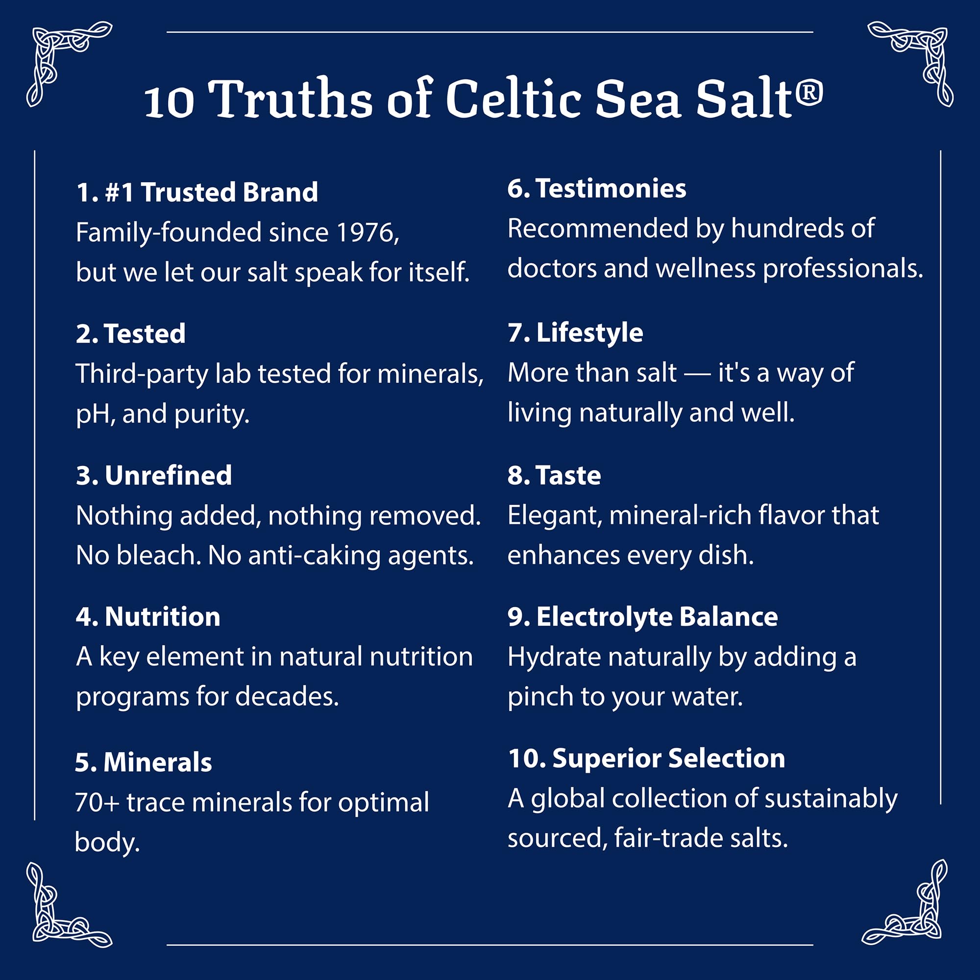 Celtic Sea Salt etiqueta con detalles de pureza y certificaciones