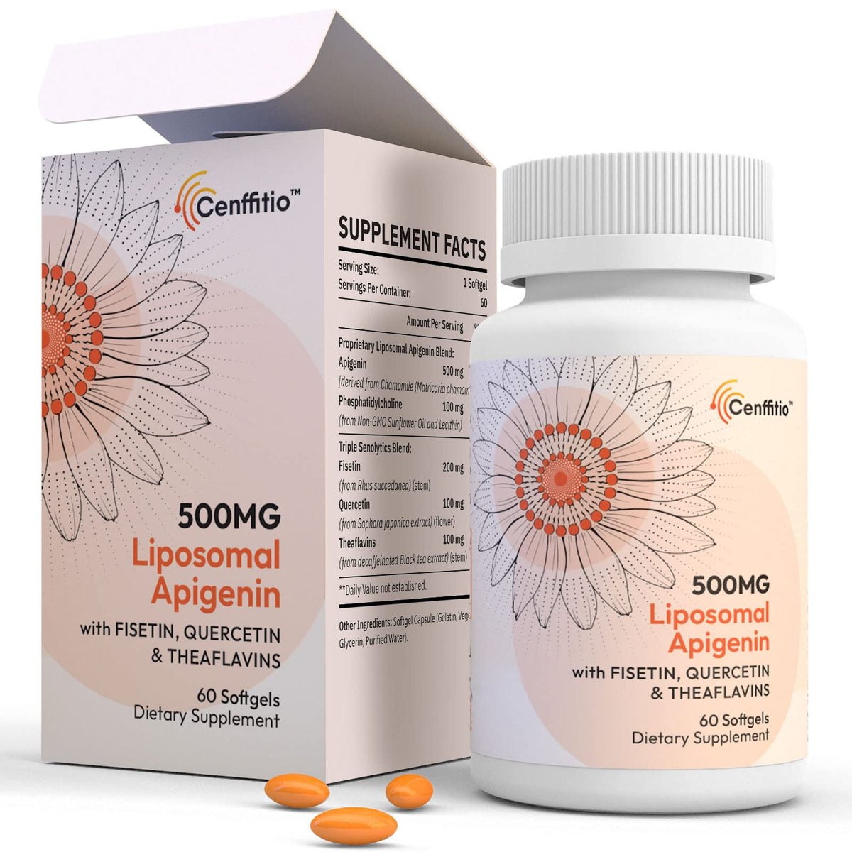 Cenffitio frente del envase mostrando 60 softgels y presentación clara