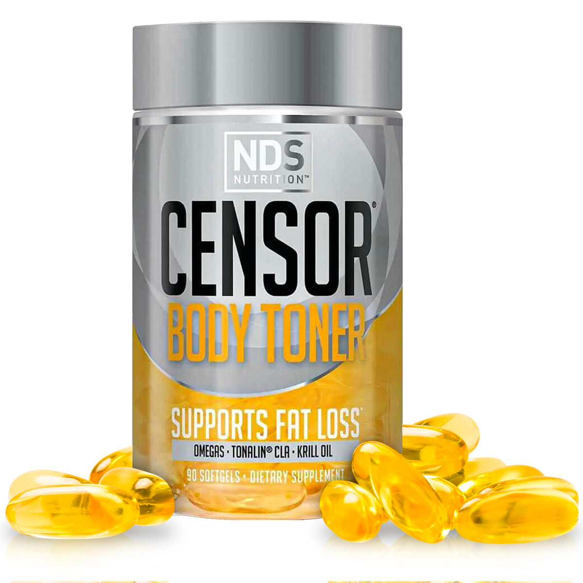 Censor frontal del envase mostrando la marca y beneficio para tonificar